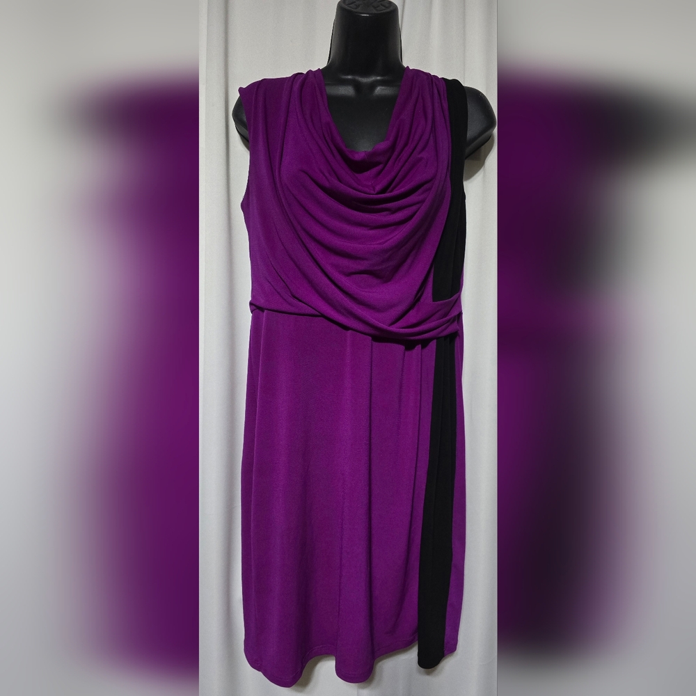 Studio I Womens sleeveless black/purple dress w/Front Draping Size PM